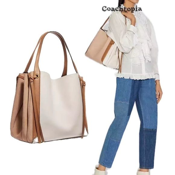 Coach Harmony Colorblock Chalk Beige Glovetanned Leather Hobo 53353 Bag - Picture 7 of 16